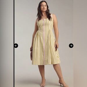 Anthropologie Maeve Cream Dress with Pink and Green Stripes